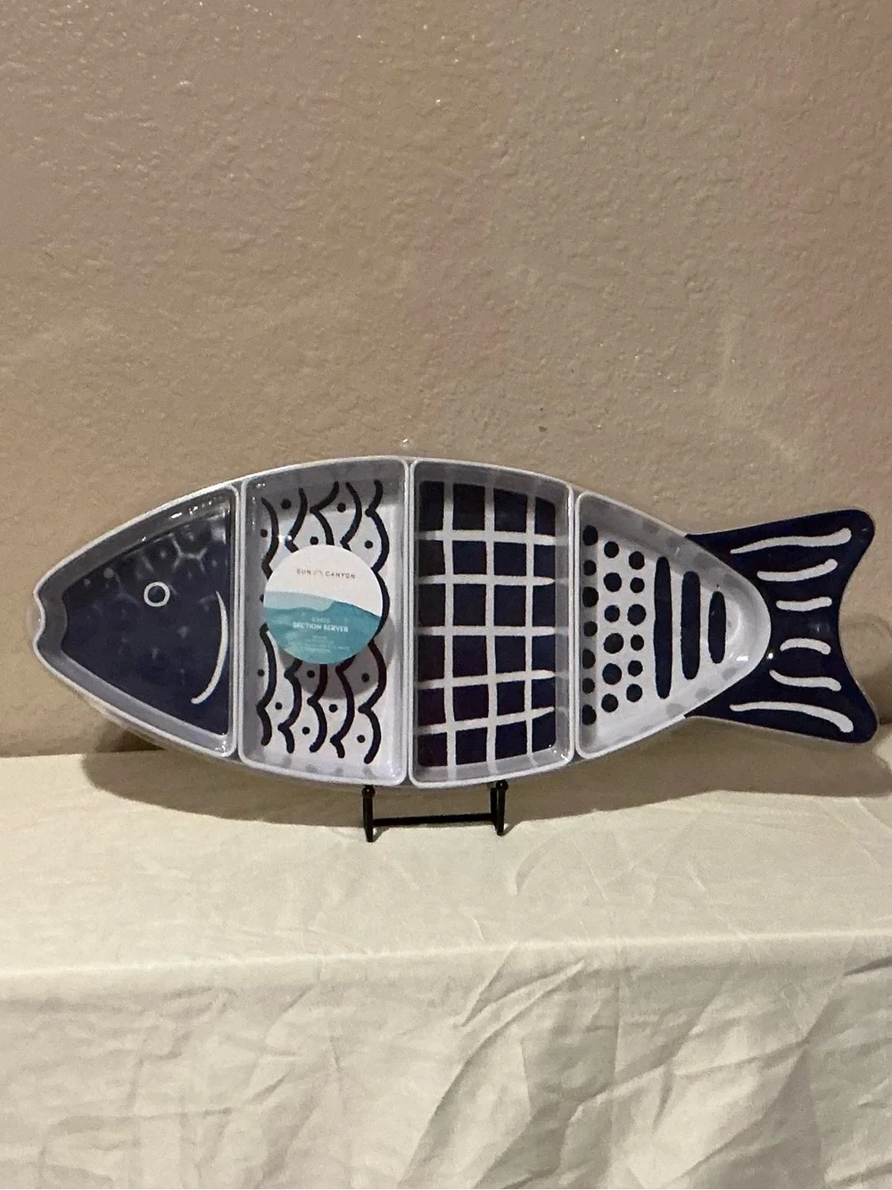 Blue & White Fish Shaped Melamine 5 Piece Section Server Set